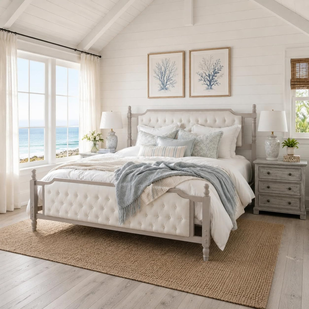 Peanu King Size Upholstered Platform Bed, Tufted Velvet Headboard, Solid Wood...