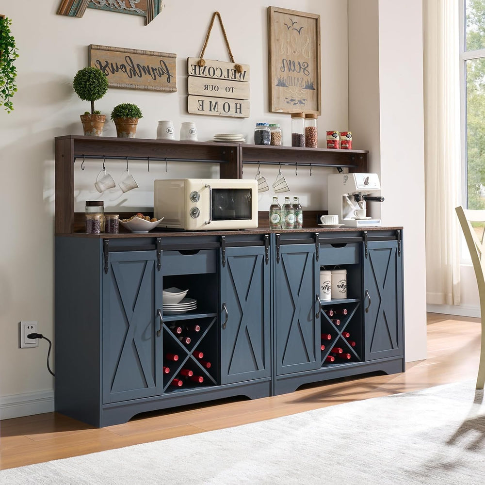 Wnutrees Farmhouse Coffee Bar Cabinet with Charging Station and USB Ports,Sli...