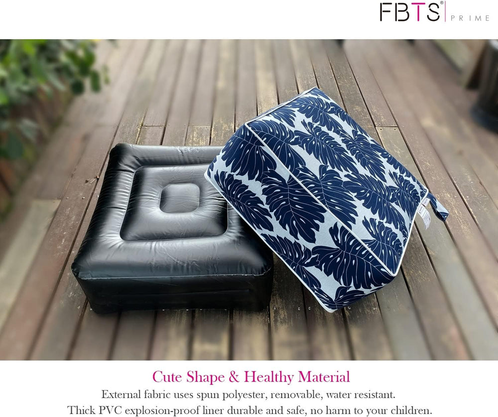Outdoor Inflatable Footstool Ottomans Navy Leaves Square 23x9 Inch Patio Foot...