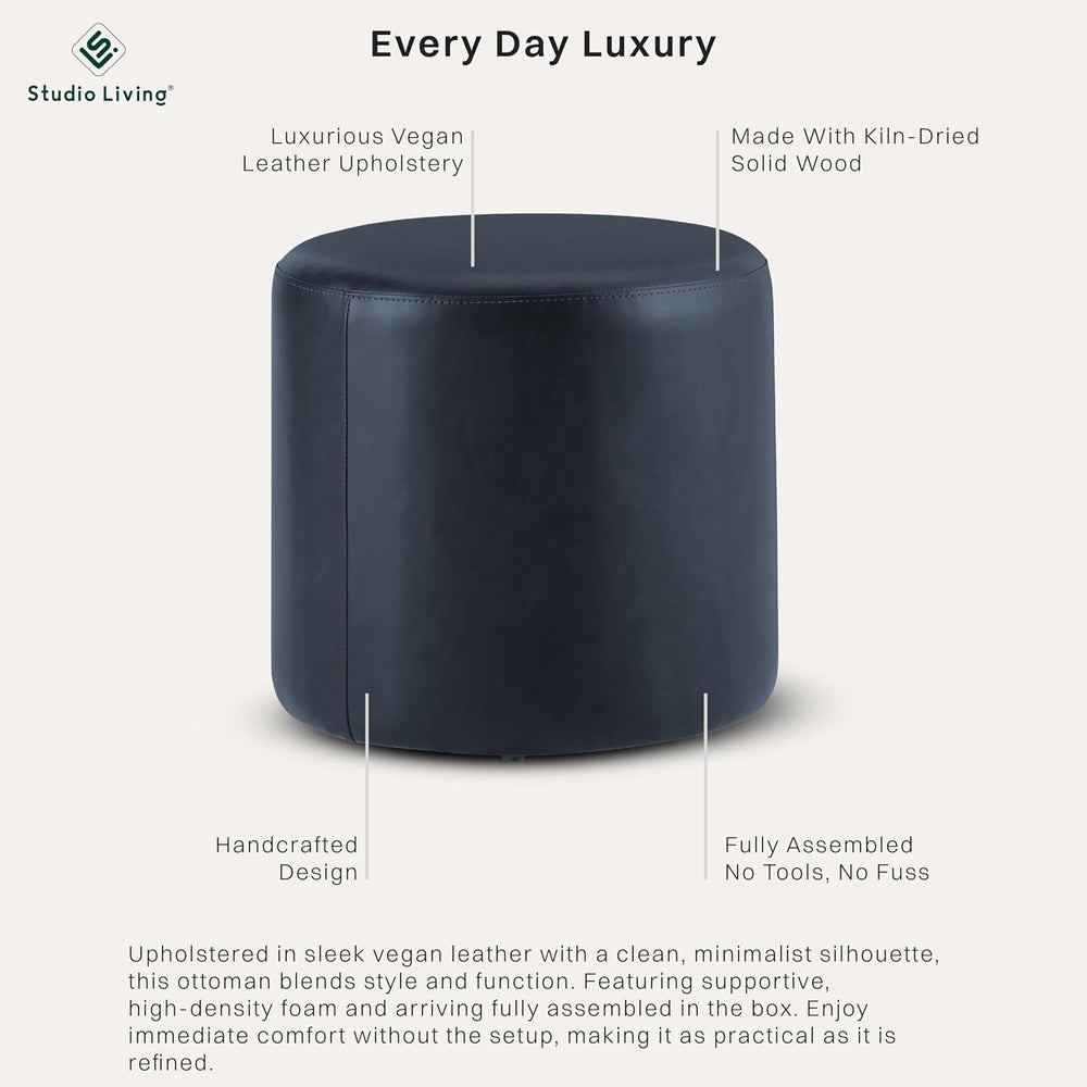 Studio Living® 19” Wentworth Ottoman Round Faux Leather Bench, Stationary Ott...