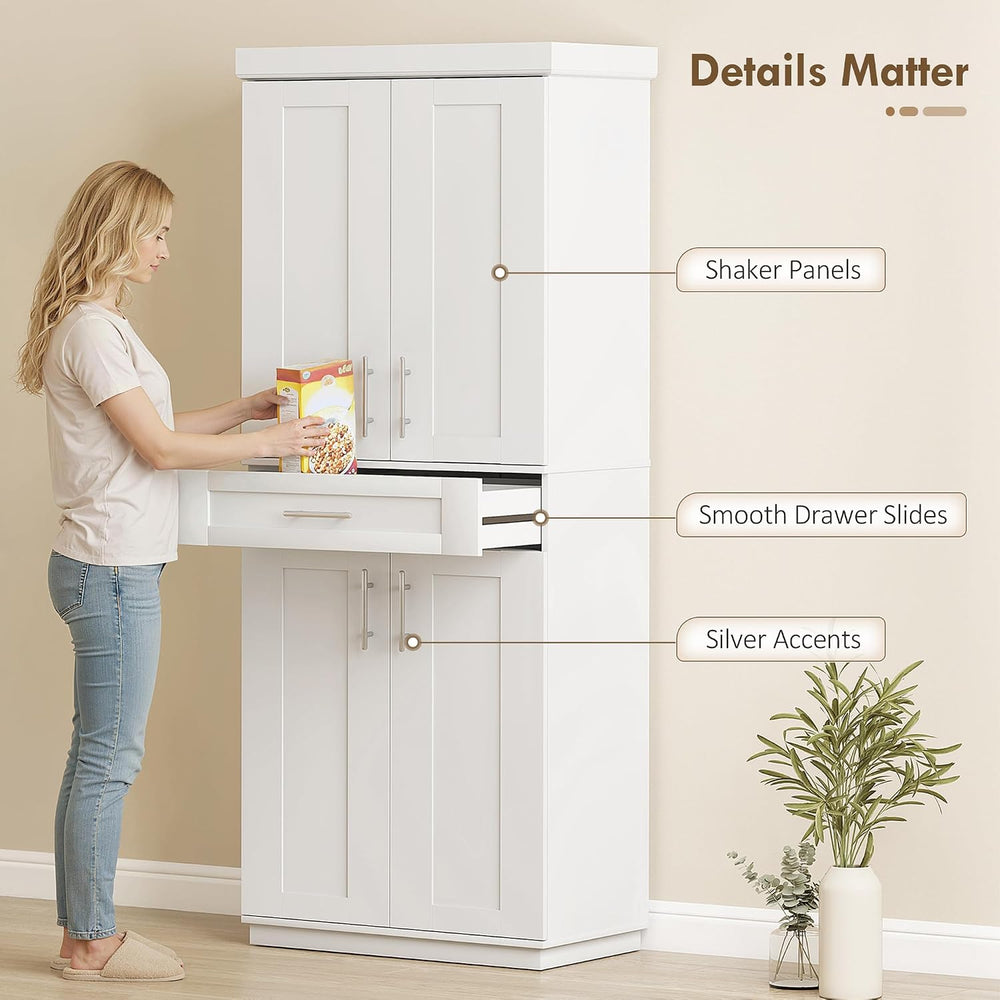 HOMCOM 72" Kitchen Pantry Cabinet Freestanding Storage Cabinet White | 4...