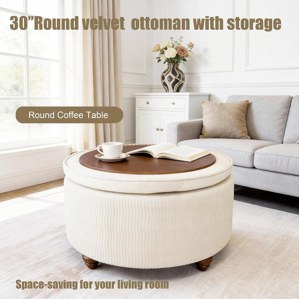 modscape 30 inch Round Storage Ottoman Coffee Table with Lift Off Lid | Moder...