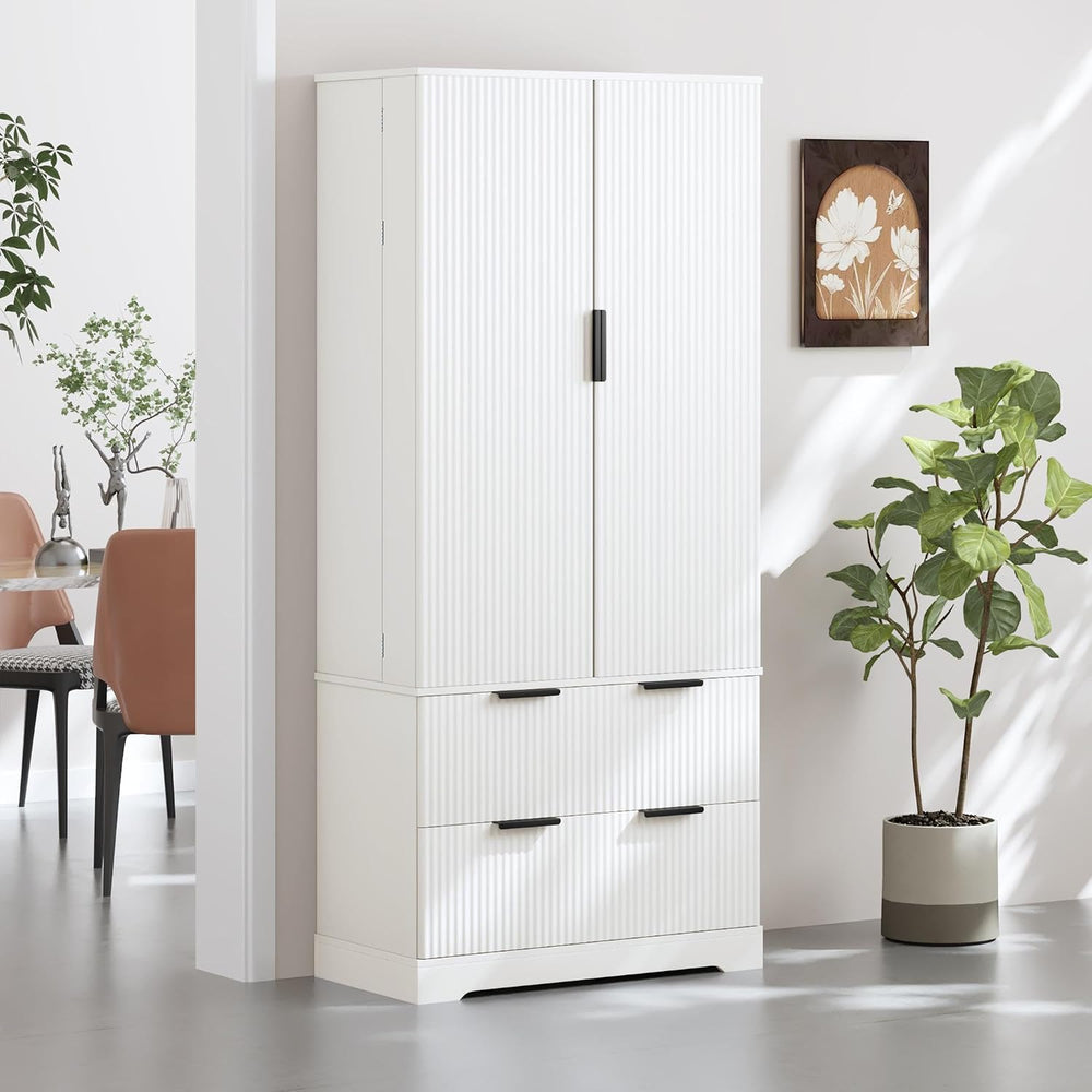 72" Modern Fluted Kitchen Pantry Cabinet, Freestanding Food Storage Cupb...