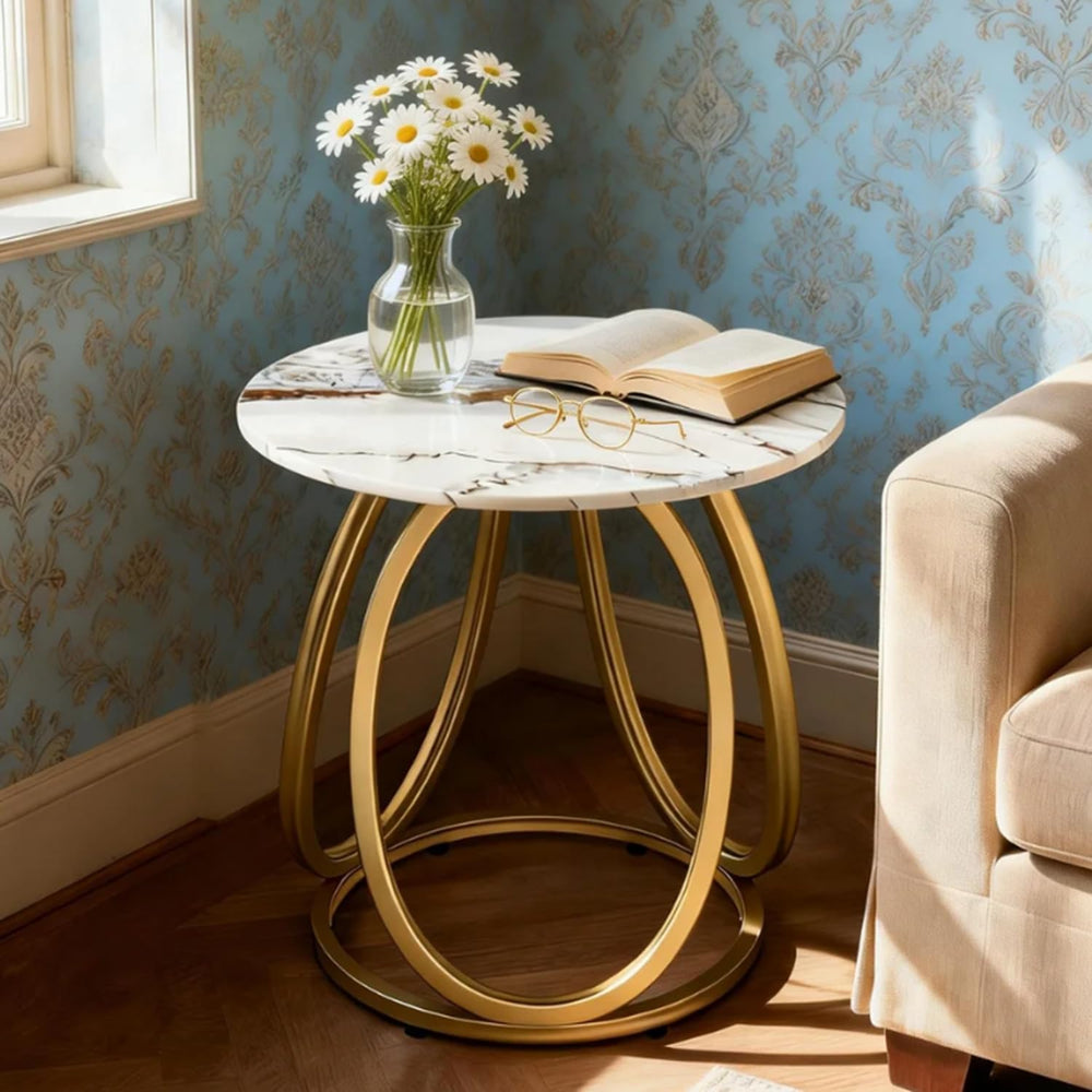 O&K FURNITURE Gold Side Table Living Room, Round End Table with Marbling ...