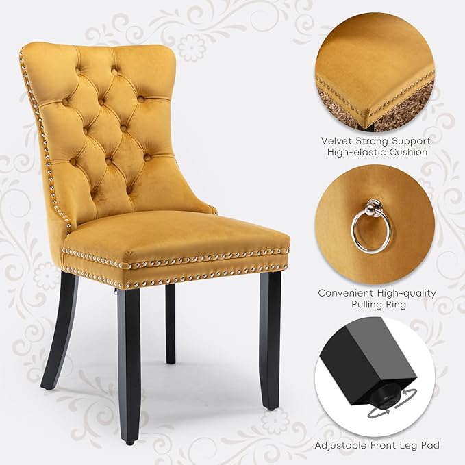 Velvet Upholstered Dining Chairs Set of 6, Modern Style Kitchen Side Chairs w...