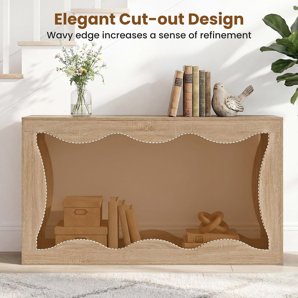 GIANTEX 63" 2-Tier Farmhouse Console Table with Built-in Wavy Storage Sp...