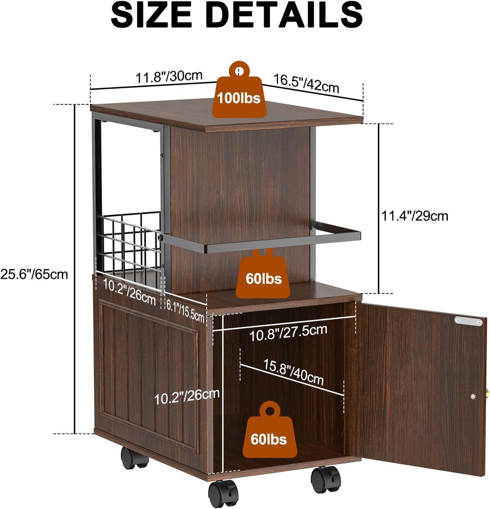 Narrow End Table with Storage Cabinet, Small Side Table with Open Storage Are...