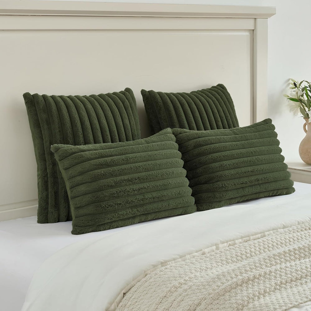 FUTEI Pack of 2 Faux Fur Throw Pillow Covers 28x28 Inch, Olive Green