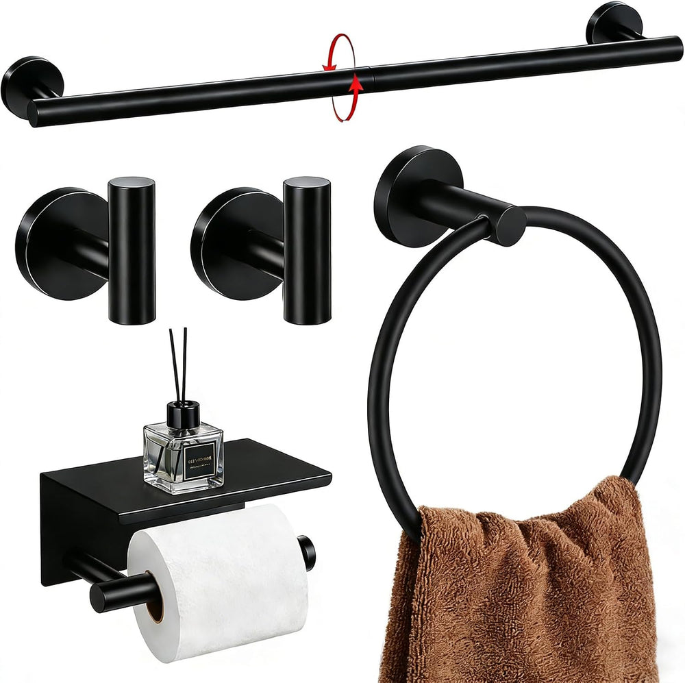 5-Piece Bathroom Hardware Set, Matte Black Bathroom Accessories Set with 24&q...