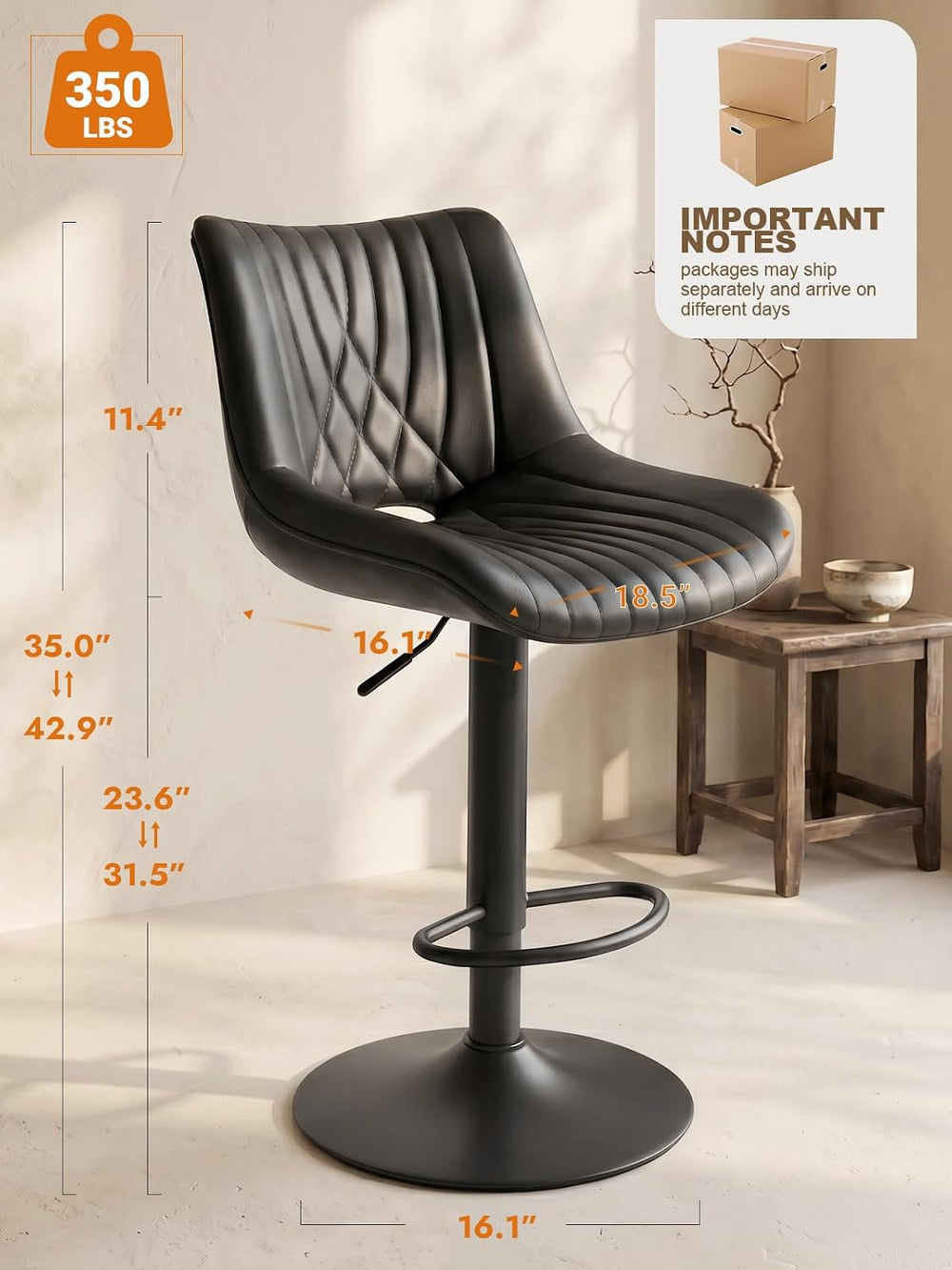 Swivel Bar Stools Set of 3, Height Adjustable Counter Height Bar Stools with ...