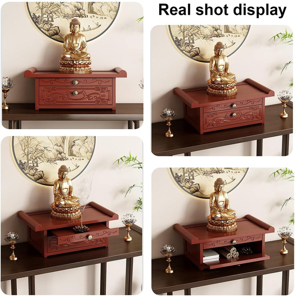 Personal Shrine Desk, Solid Bamboo Buddha Altar Cabinet with Storage, Prayer ...