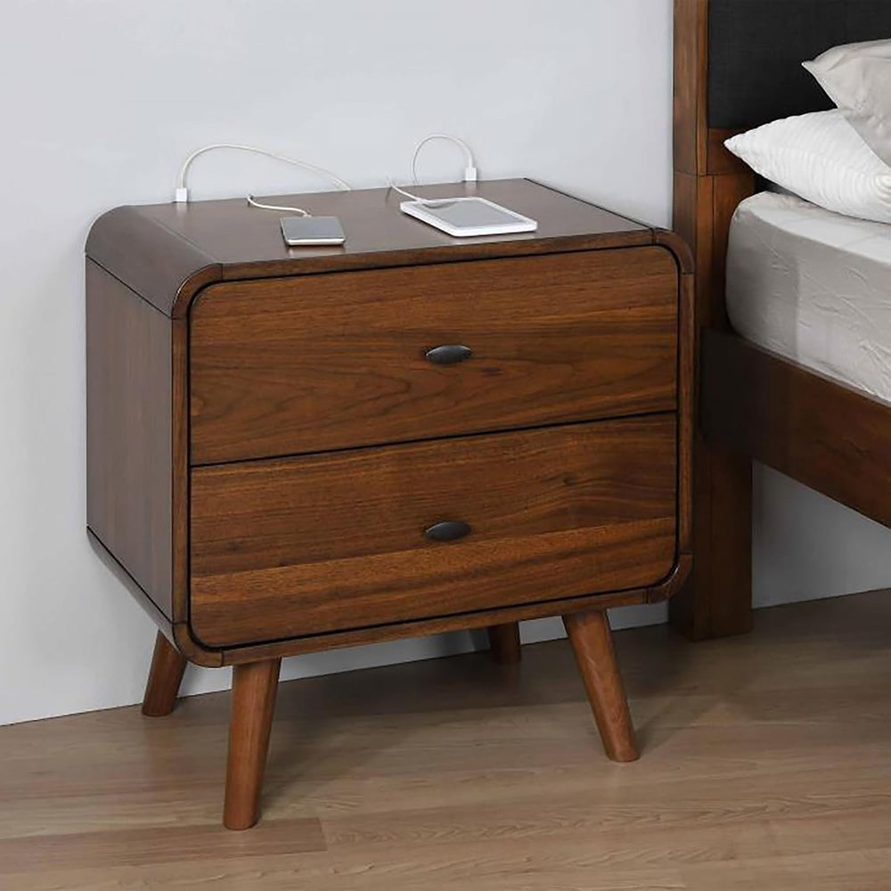 Dark Walnut 2-Drawer Nightstand Modern-Rustic Design,for Small Spaces