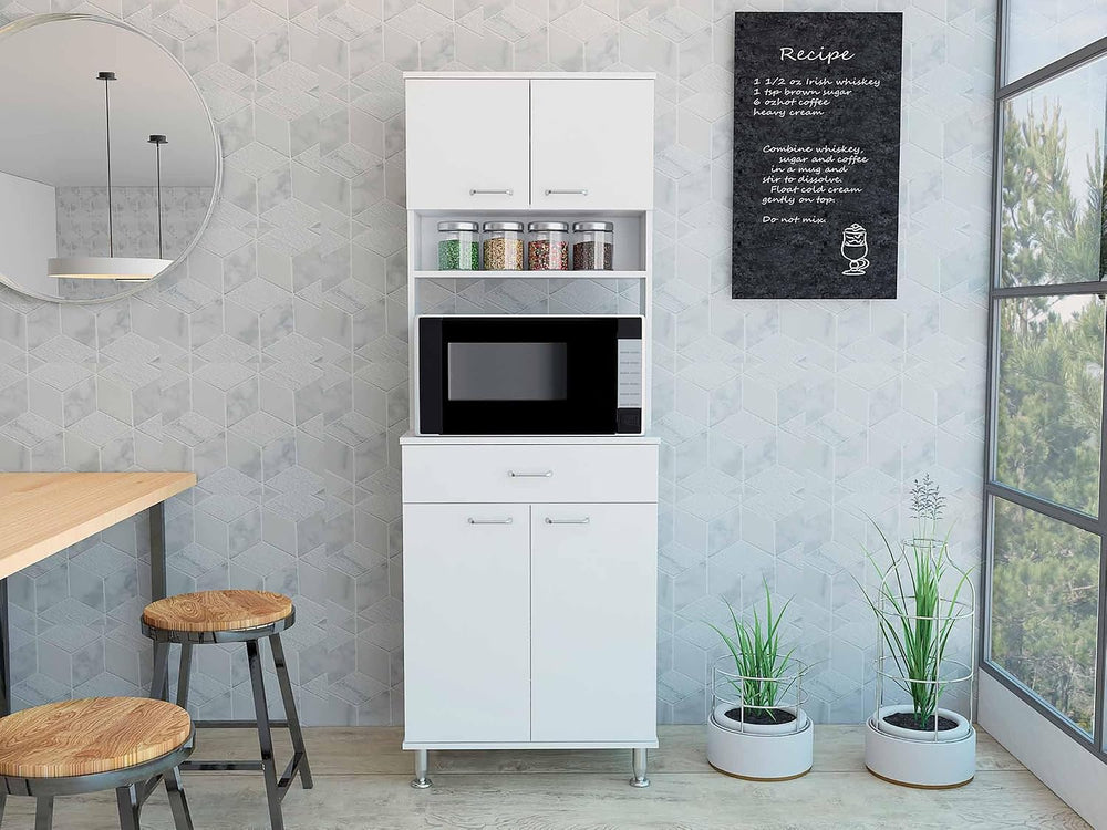 66" H Kitchen Pantry Cabinet Storage,4-Door Wooden Cupboard Credenza Buf...