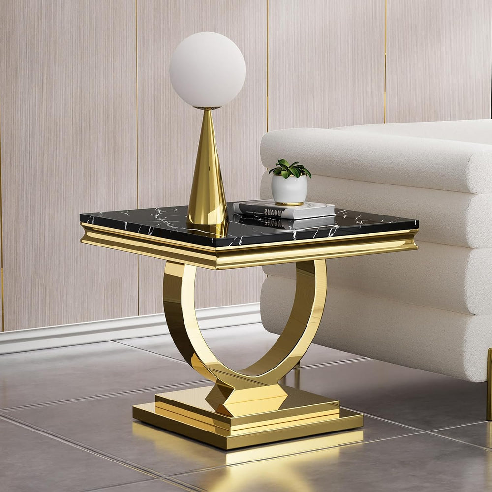 3 Piece Marble Living Room Table Set Modern Black Faux Marble Coffee Table an...