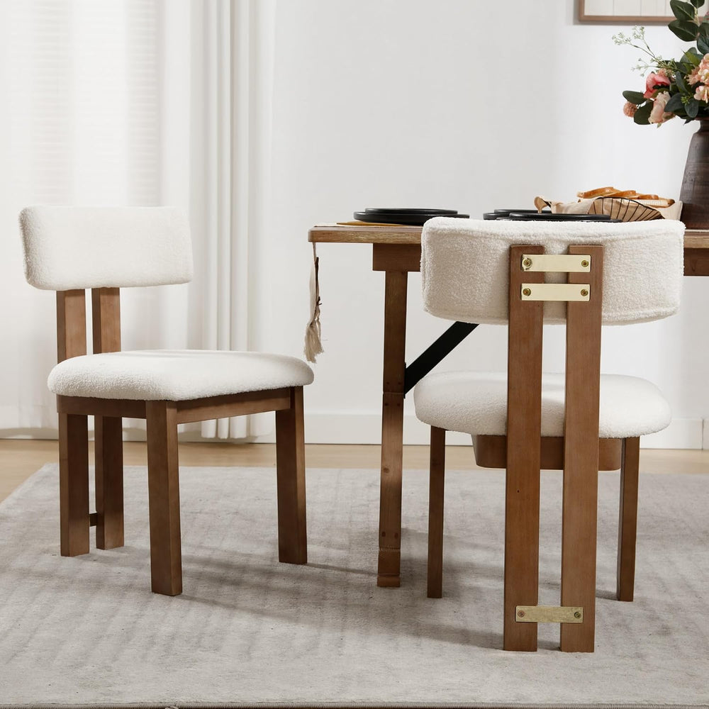 BESTANO Sherpa Boucle Wooden Dining Chairs Set of 4, Modern Farmhouse Dining ...