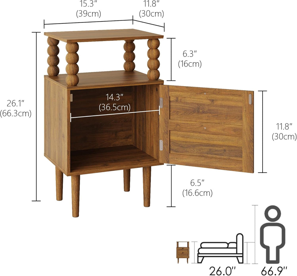 Veegle Nightstand,Modern Bedside Table with Storage Drawer and Open Wood Shel...