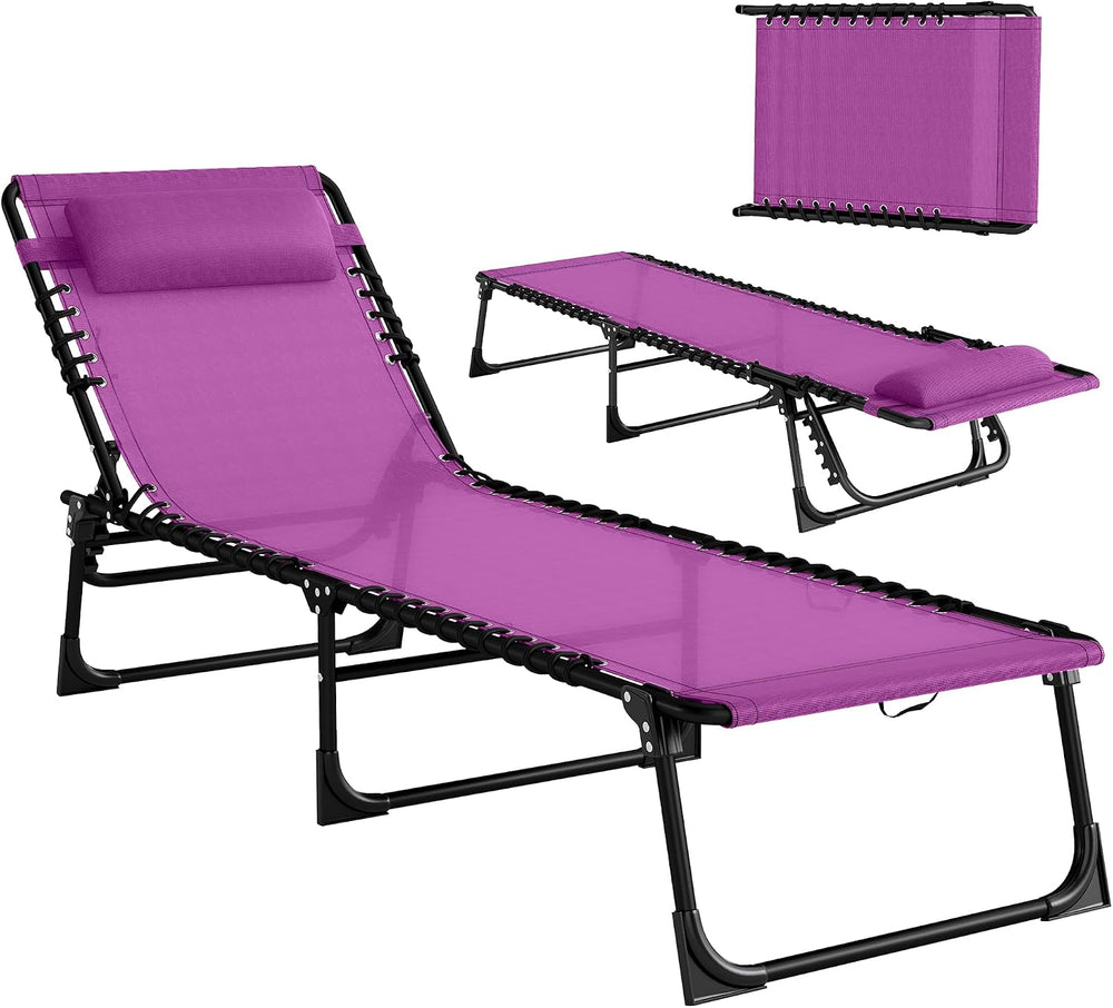 Outsunny Folding Chaise Lounge Chair Outdoor Mesh Seat Purple