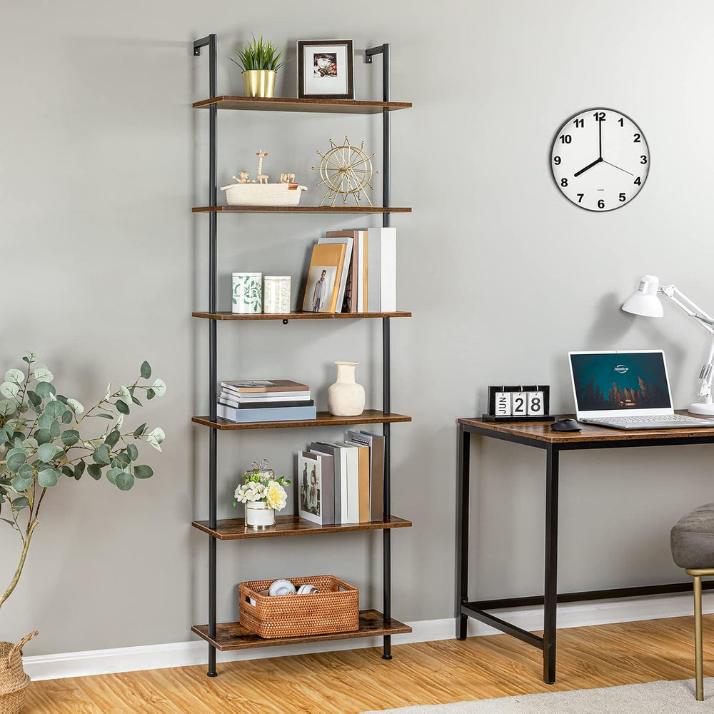 HOOBRO DIY Ladder Shelf, 6-Tier Wall Mounted Bookshelf, Office Vertical Bookc...