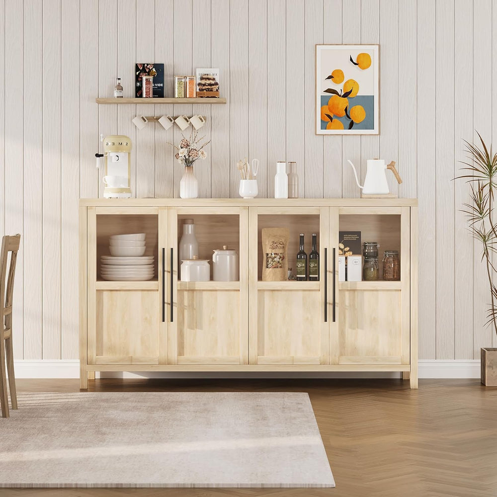 GarveeHome Sideboard Buffet Cabinet with 4 Glass Doors, 55 in Buffet Table Co...