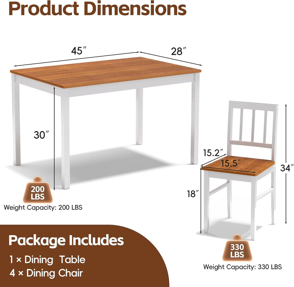 MU 5 Piece Dining Table Set for 4, Rectangular Wood Kitchen Table Chairs Set ...