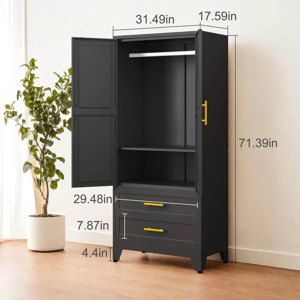 PAOFIN Black 71" Metal Armoire Wardrobe Closet, Bedroom Clothing Storage...