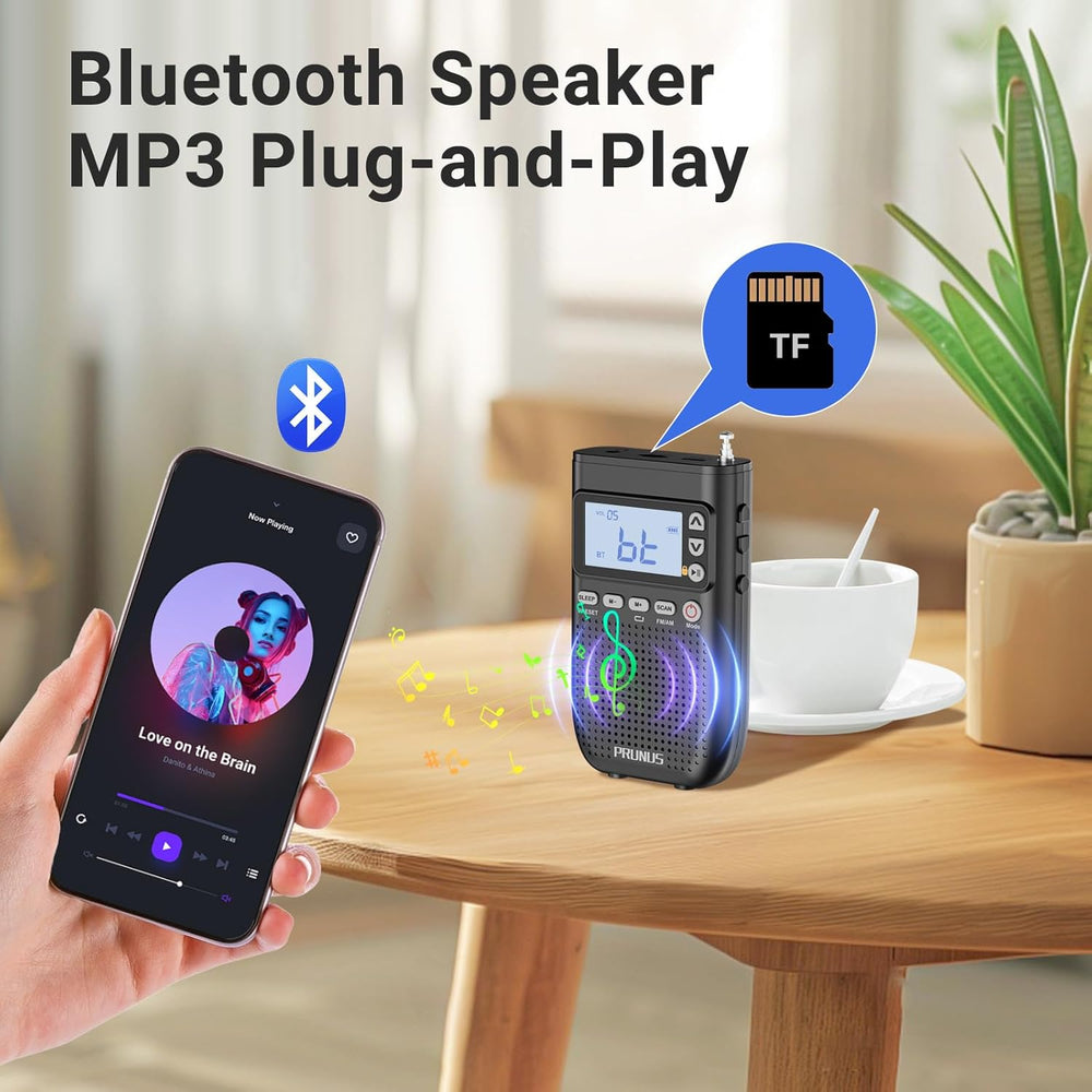 PRUNUS J-618 Portable Radio AM FM with Bluetooth Earphone Output, 2000mah