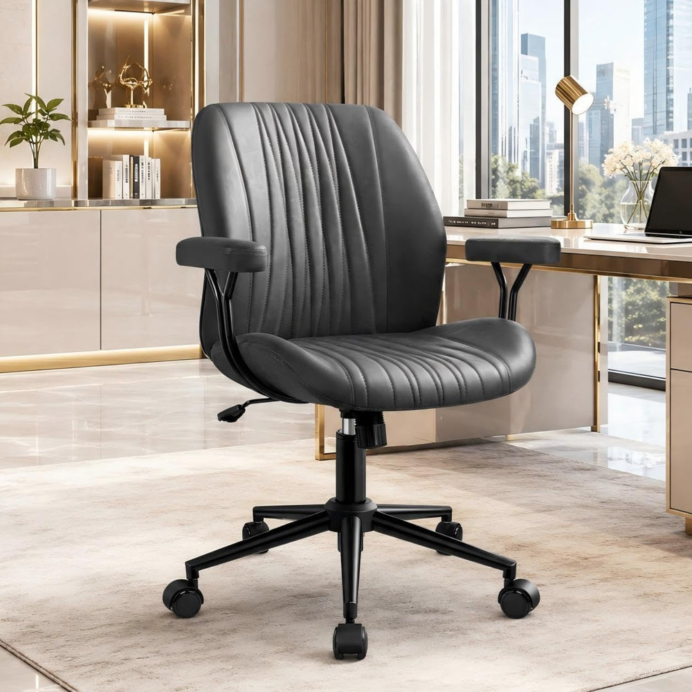 HeroSet Home Office Desk Chair with Removable Armrests, Modern PU Leather Exe...