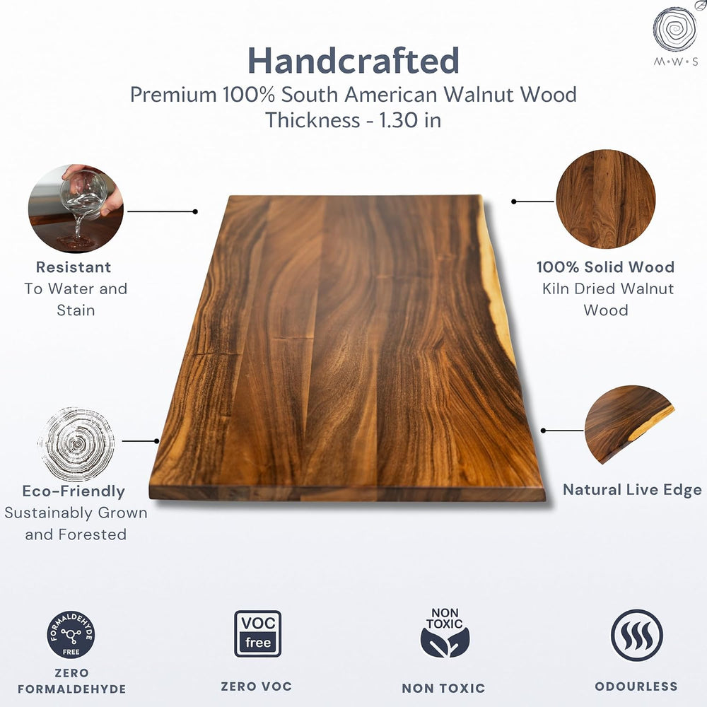 Walnut Solid Wood Table Top – Live Edge Wood Slab for Desktop, Countertop, La...