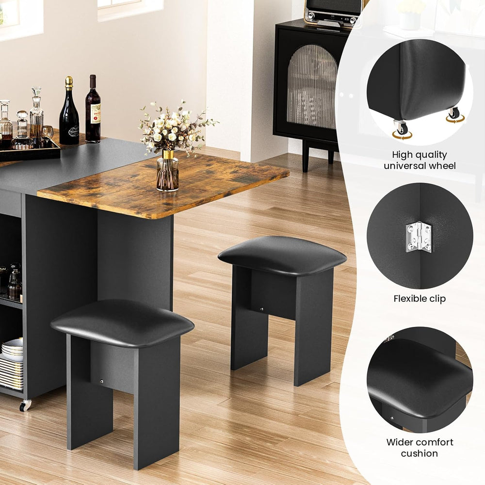 furlinkhm Folding Dining Table Set for 4, Dinner Table with 4 Leather Chairs ...