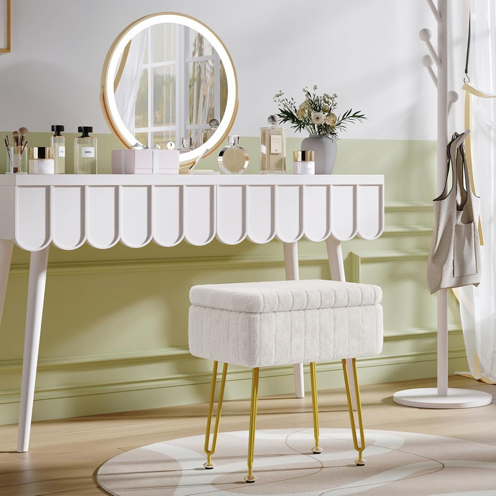 Somdot Vanity Stool Chair with Storage, Cute Furry Padded Seat, Makeup Stool,...