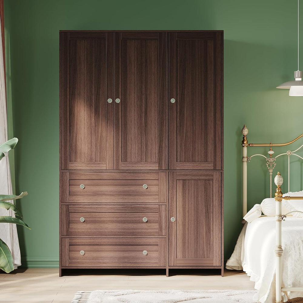 VOWNER 71" H Armoire Wardrobe Closet with 3 Drawers and Mirror