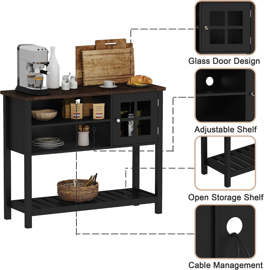 ChooChoo Farmhouse Coffee Bar Cabinet, 40" W Buffet Cabinet with Glass Door