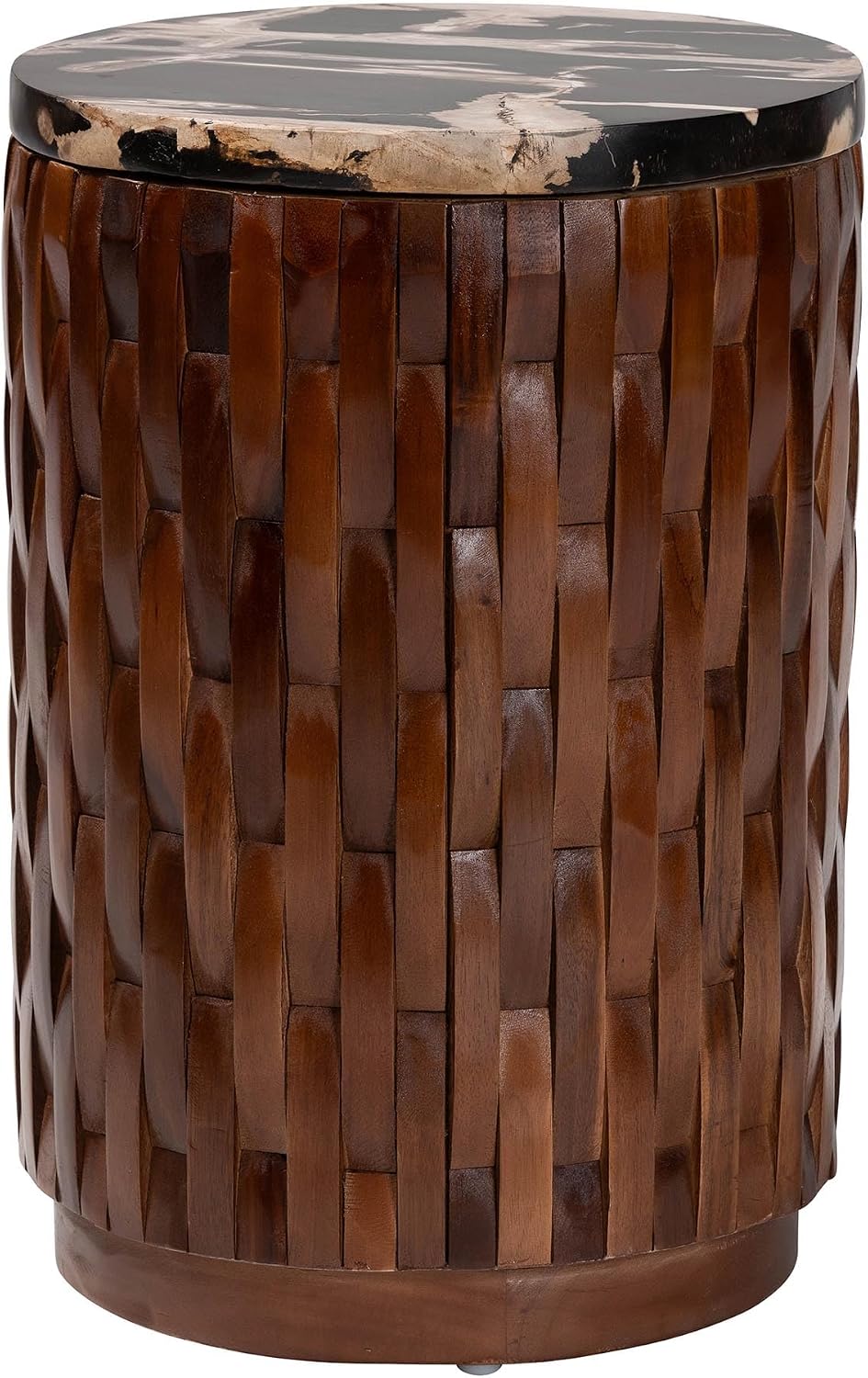 Bali & pari Lavanya End Table with Petrified Wood Top - Drum Accent Side ...