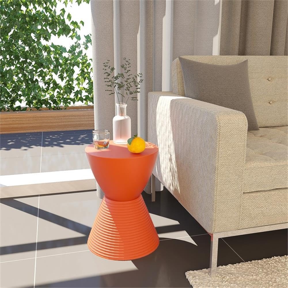 BOWERY HILL Contemporary Plastic Ribbed Round End Table, Hourglass Design wit...