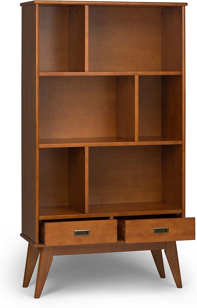 SIMPLIHOME Draper 35 inch Mid-Century Modern 6 Cubbie Bookcase with Drawer (S...