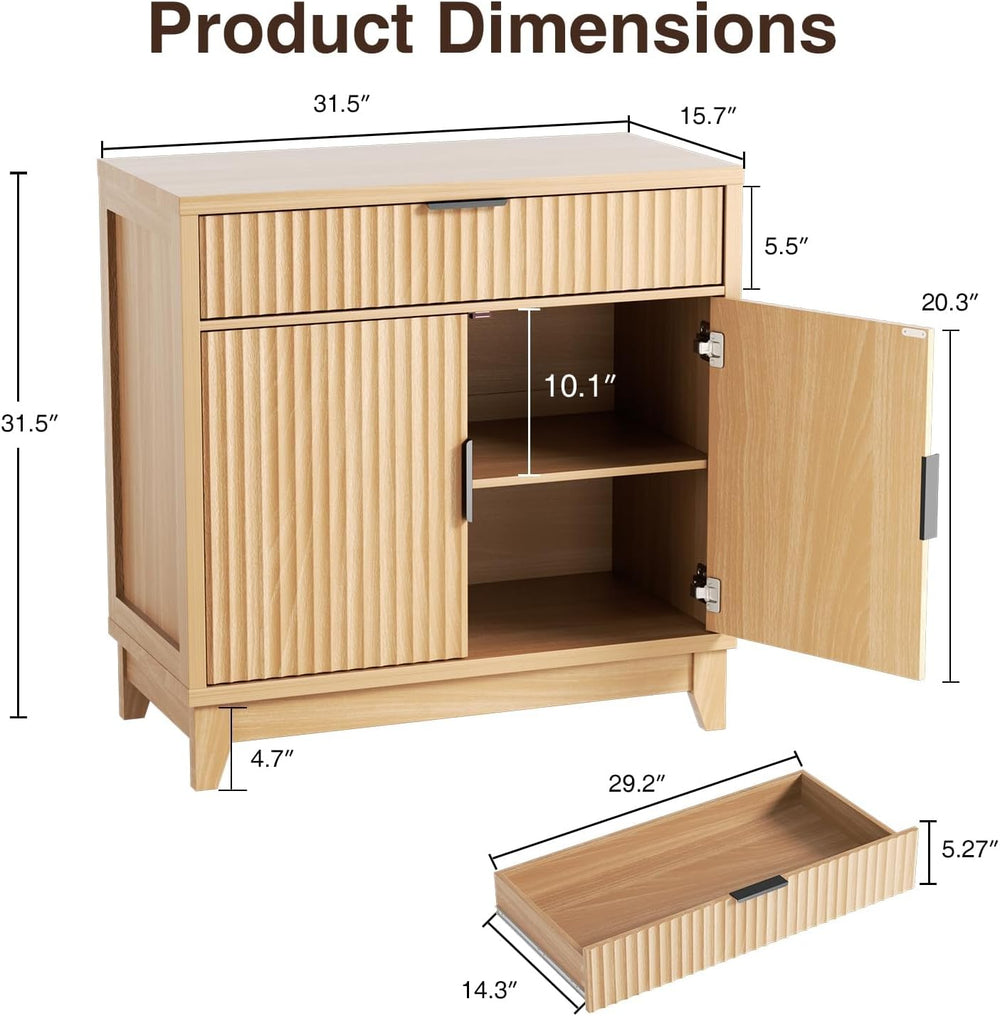 Vabches Fluted Sideboard Buffet Cabinet with Storage, 32" Coffee Bar Con...