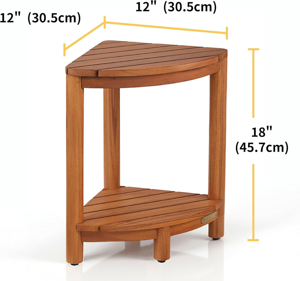 Teak Corner Bath Shower Storage Stand, Bathroom Stool with Storage Shelf 18&q...