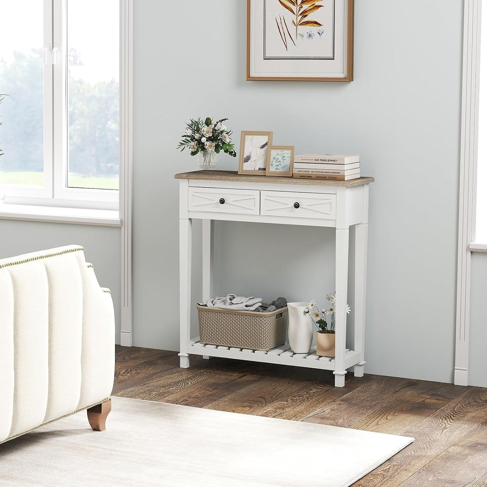 30 Inch Console Table with Drawer and Bottom Shelf for Entryway Black
