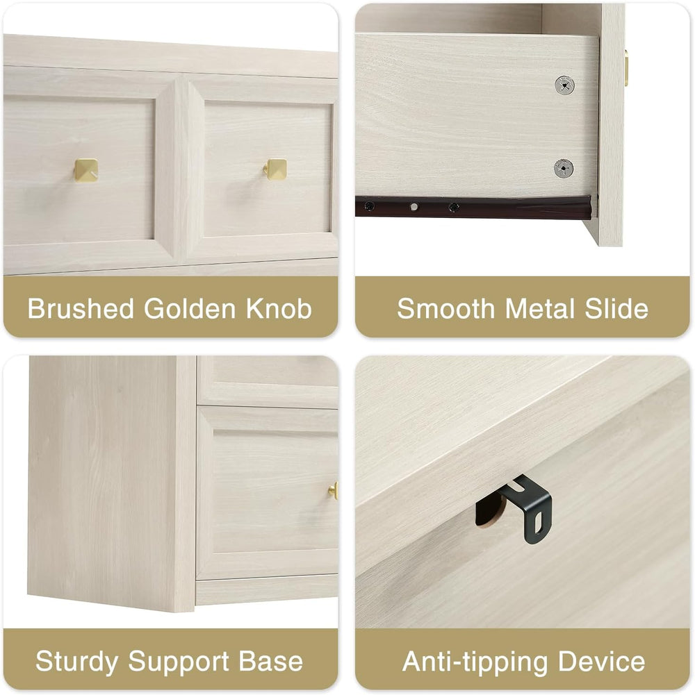 6 Drawers Dresser for Bedroom-46.5" Wide Wooden Chest of Drawers with La...