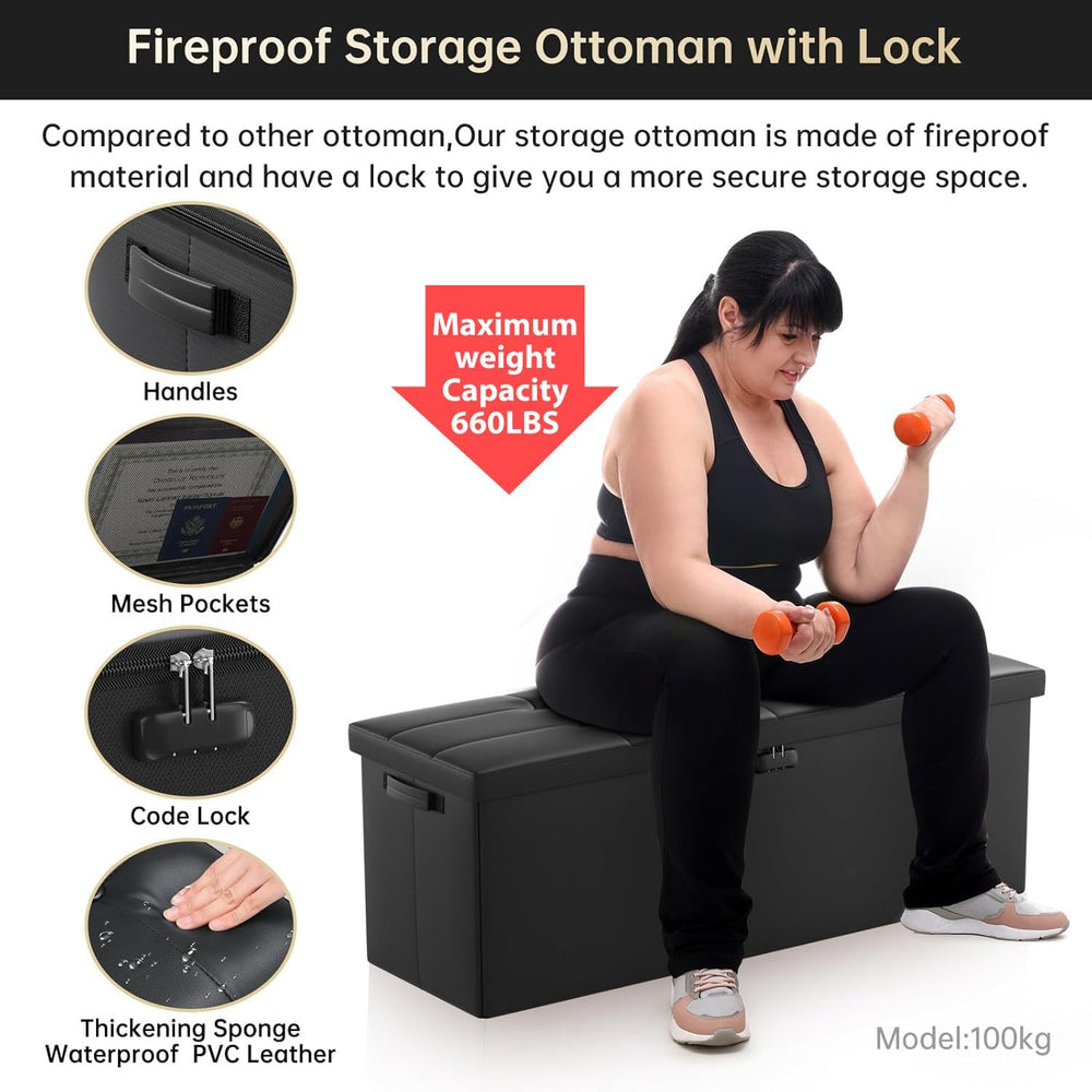 DocSafe Storage Ottoman Bench,Fireproof&Waterproof Folding Bench with Lock(15...
