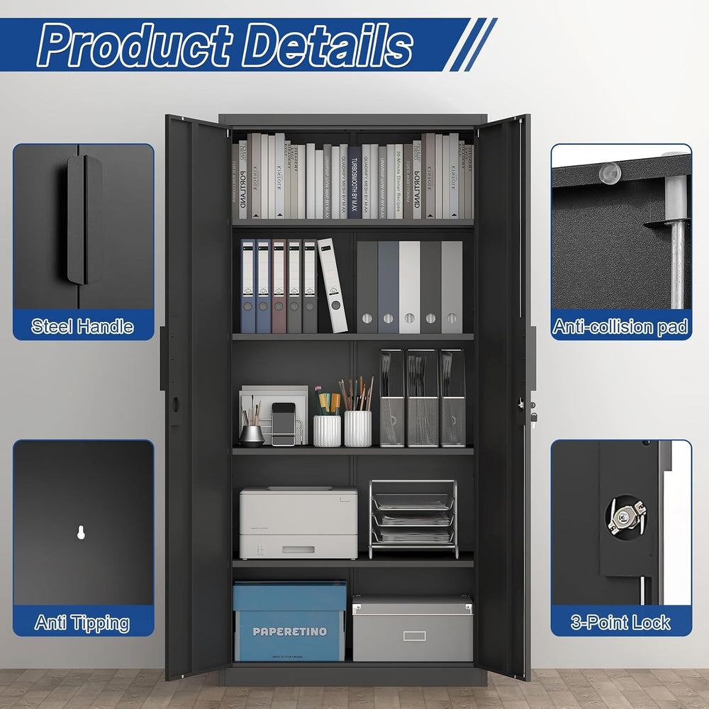 72''H Garage Storage Cabinet with Lock, 18'' Deep Metal Stora...