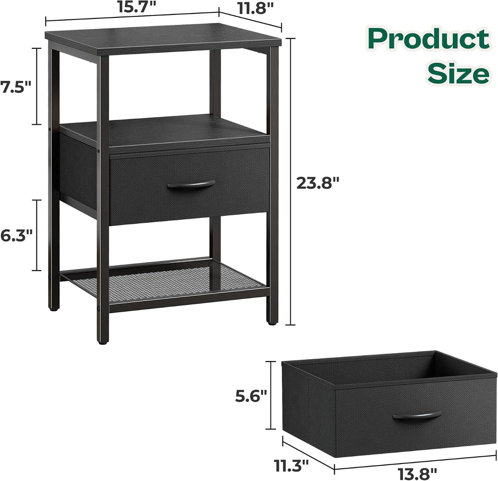 Huuger Nightstand Set of 2, Night Stand with Fabric Drawer, Mesh Shelf
