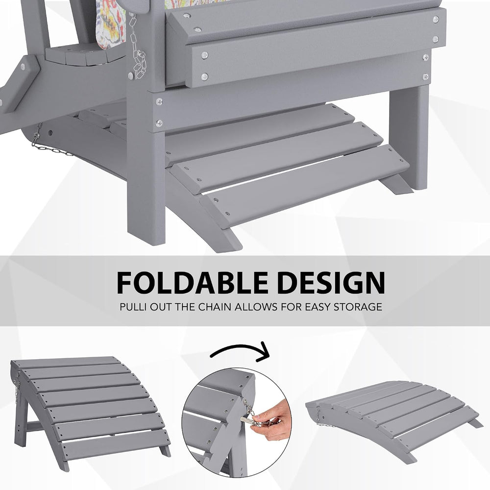 Sundale Outdoor Folding Plastic Adirondack Ottoman, All-Weather Adirondack Ch...
