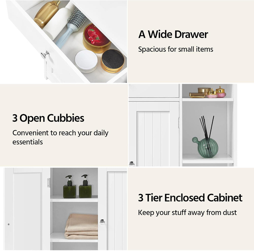 Yaheetech Bathroom Storage Cabinet with Drawer and 2 Beadboard Doors, White
