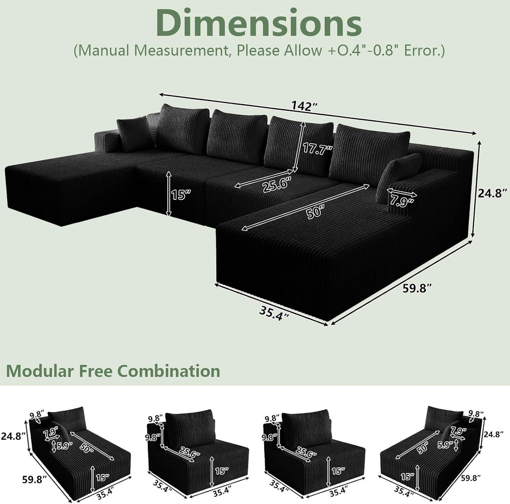 142"U Shape Sectional Couch,Oversized Couches for Living Room | Modern C...