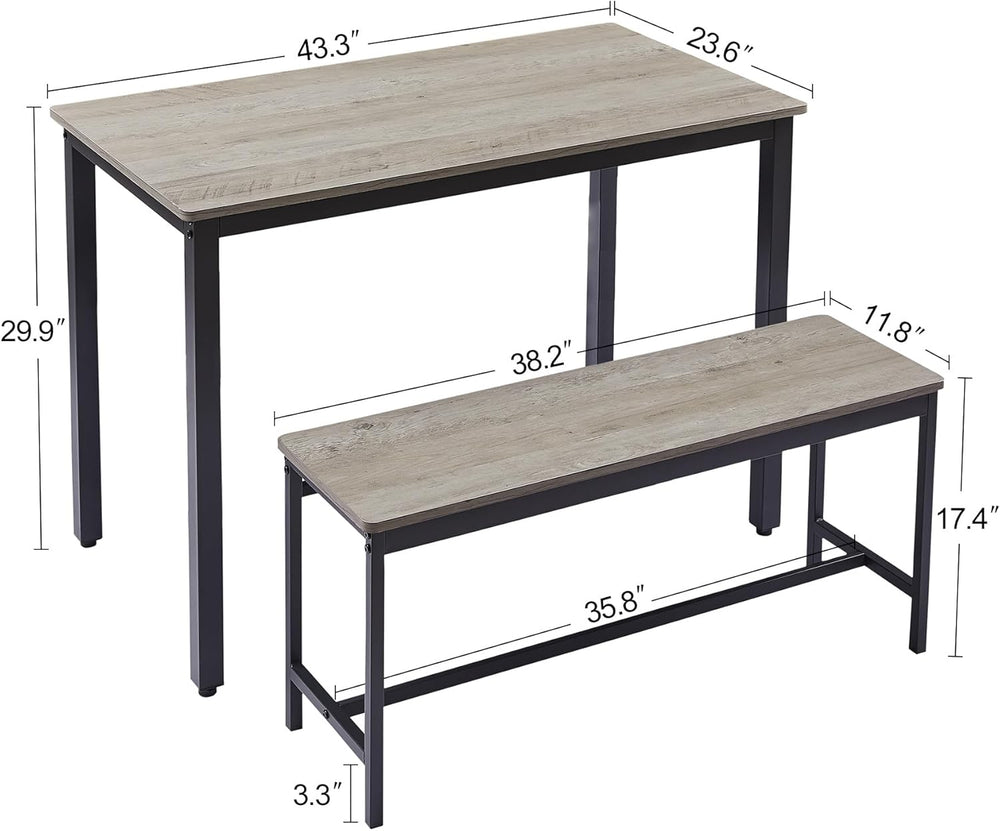 Dining Table Set for 4, Small Kitchen Table with 2 Benches, Industrial Counte...