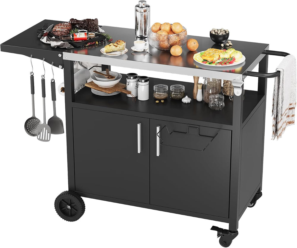JY QAQA Outdoor Grill Cart with Storage,Patio Kitchen Island Outdoor Grill Ta...