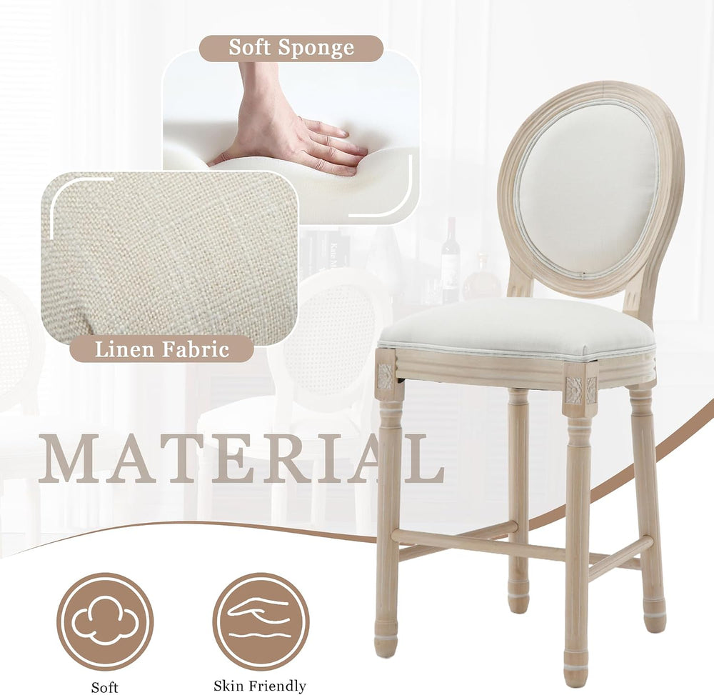 French Country Bar Stools Set of 4, 26" Farmhouse Counter Height Stools