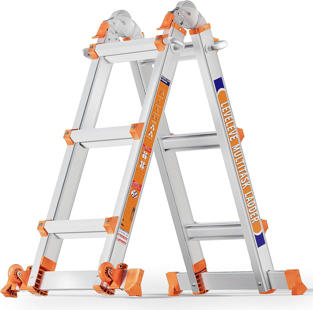 LEVELEVE 11FT Multi Position Ladder,A Frame 3 Step Ladder with Stabilizer Bar...