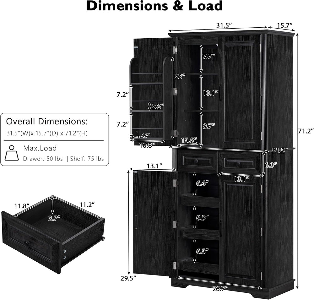Ball & Cast 71" Farmhouse Kitchen Pantry Cabinet with 3 Pull-Out Org...